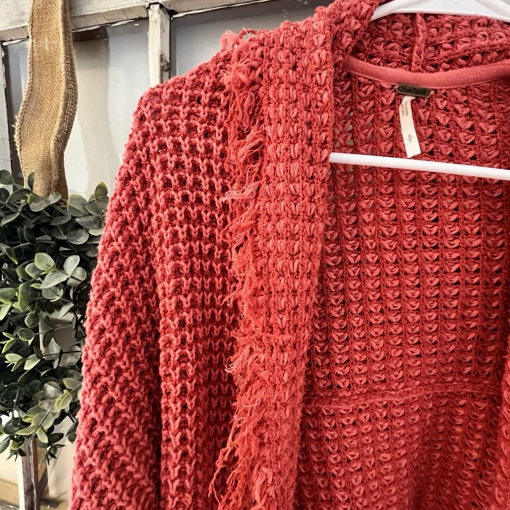 Free People‎ I'll Be Around Silk Cotton Waffle Fringe Sweater Oversized Small - Picture 5 of 11